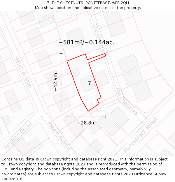 7, THE CHESTNUTS, PONTEFRACT, WF8 2QH: Plot and title map