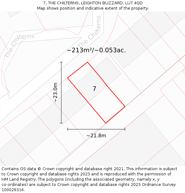 7, THE CHILTERNS, LEIGHTON BUZZARD, LU7 4QD: Plot and title map