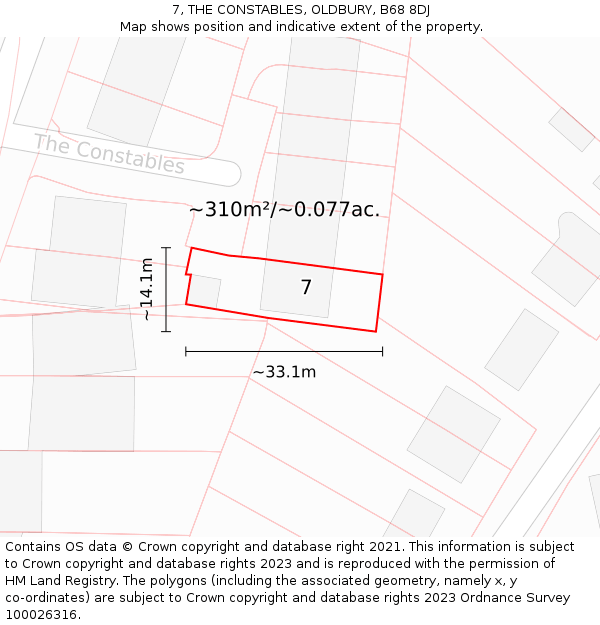 7, THE CONSTABLES, OLDBURY, B68 8DJ: Plot and title map