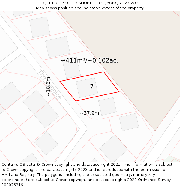 7, THE COPPICE, BISHOPTHORPE, YORK, YO23 2QP: Plot and title map