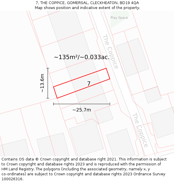 7, THE COPPICE, GOMERSAL, CLECKHEATON, BD19 4QA: Plot and title map
