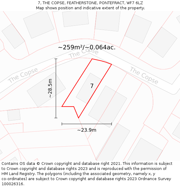 7, THE COPSE, FEATHERSTONE, PONTEFRACT, WF7 6LZ: Plot and title map