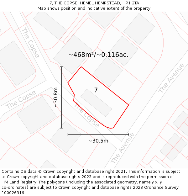 7, THE COPSE, HEMEL HEMPSTEAD, HP1 2TA: Plot and title map