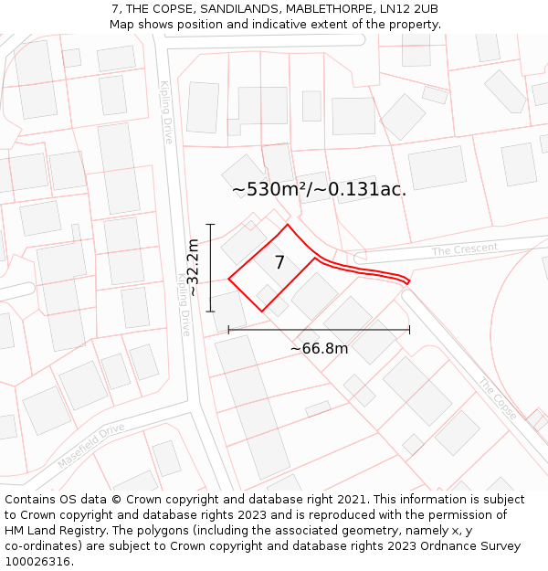 7, THE COPSE, SANDILANDS, MABLETHORPE, LN12 2UB: Plot and title map