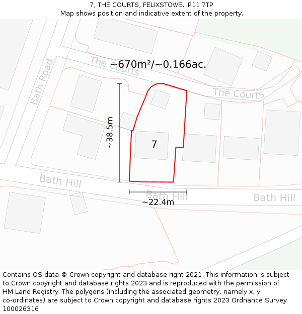 7, THE COURTS, FELIXSTOWE, IP11 7TP: Plot and title map