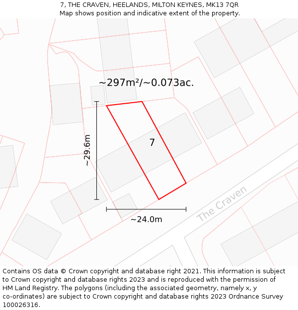 7, THE CRAVEN, HEELANDS, MILTON KEYNES, MK13 7QR: Plot and title map
