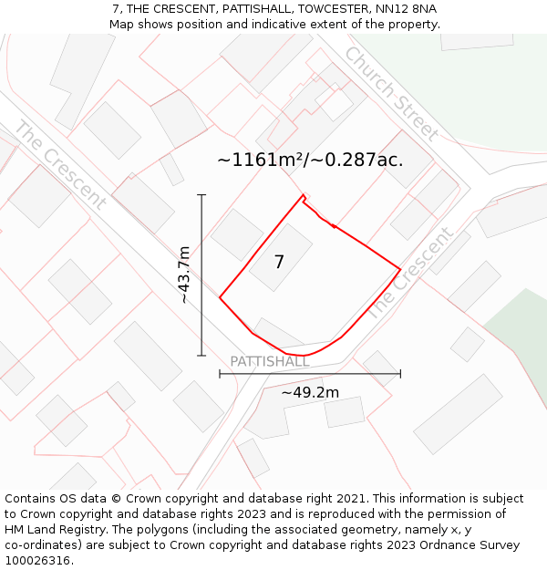 7, THE CRESCENT, PATTISHALL, TOWCESTER, NN12 8NA: Plot and title map