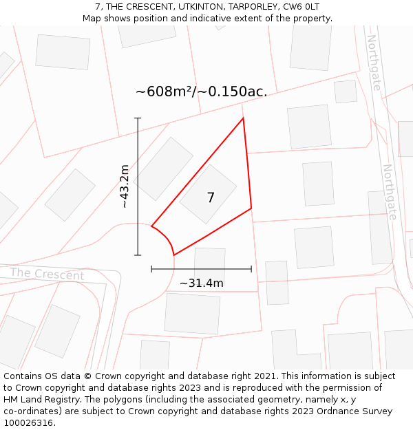 7, THE CRESCENT, UTKINTON, TARPORLEY, CW6 0LT: Plot and title map