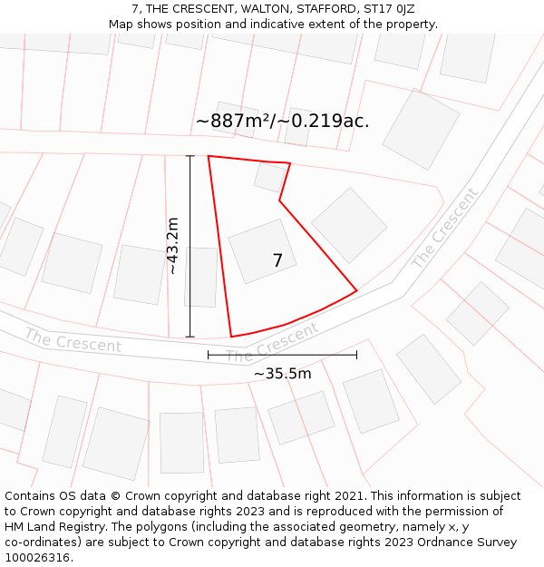 7, THE CRESCENT, WALTON, STAFFORD, ST17 0JZ: Plot and title map