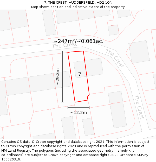 7, THE CREST, HUDDERSFIELD, HD2 1QN: Plot and title map