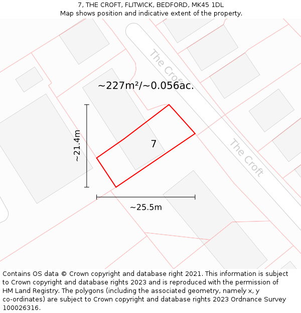 7, THE CROFT, FLITWICK, BEDFORD, MK45 1DL: Plot and title map