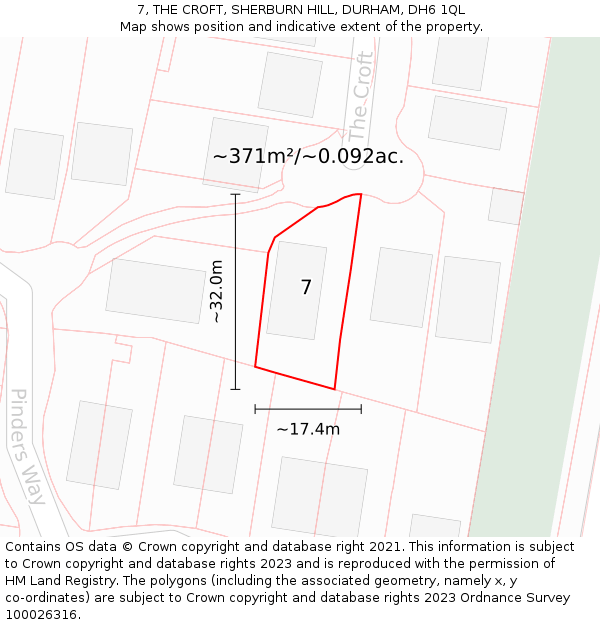 7, THE CROFT, SHERBURN HILL, DURHAM, DH6 1QL: Plot and title map