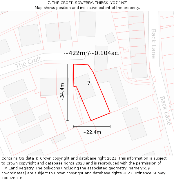 7, THE CROFT, SOWERBY, THIRSK, YO7 1NZ: Plot and title map