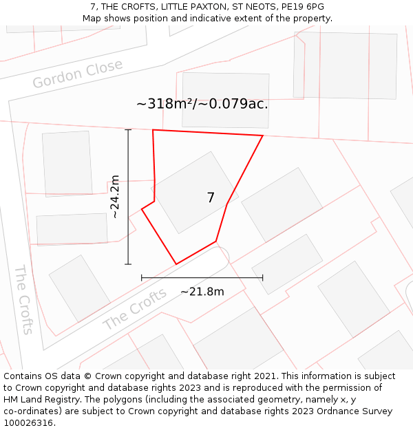 7, THE CROFTS, LITTLE PAXTON, ST NEOTS, PE19 6PG: Plot and title map