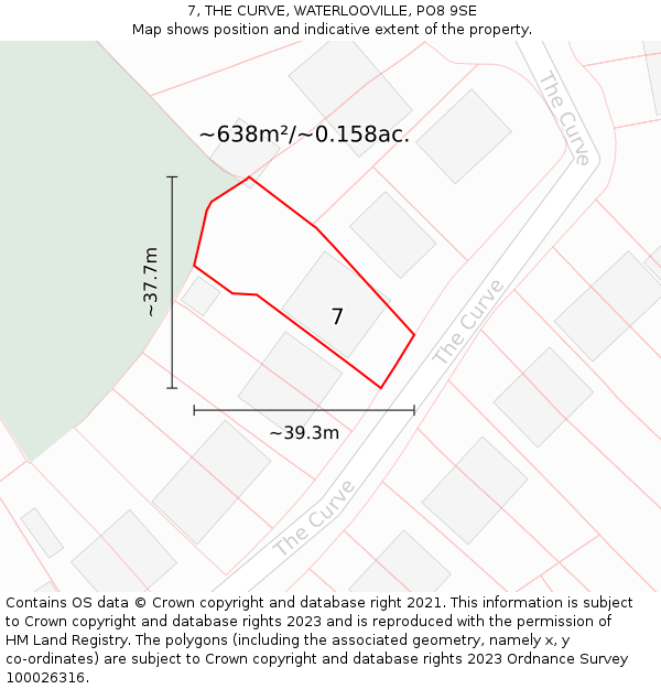 7, THE CURVE, WATERLOOVILLE, PO8 9SE: Plot and title map