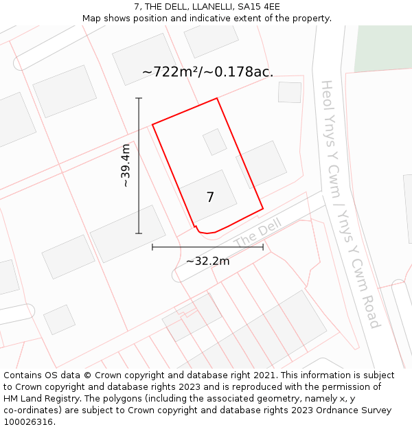 7, THE DELL, LLANELLI, SA15 4EE: Plot and title map