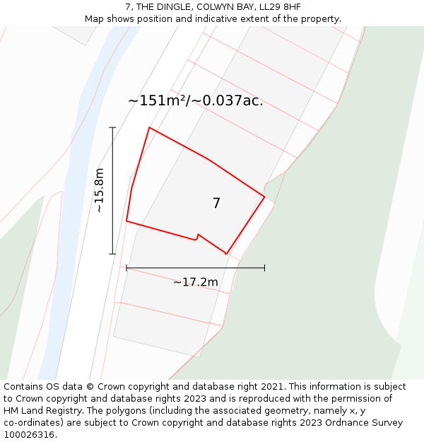 7, THE DINGLE, COLWYN BAY, LL29 8HF: Plot and title map