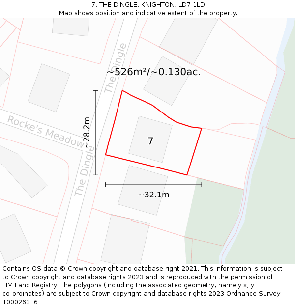 7, THE DINGLE, KNIGHTON, LD7 1LD: Plot and title map