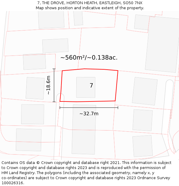 7, THE DROVE, HORTON HEATH, EASTLEIGH, SO50 7NX: Plot and title map