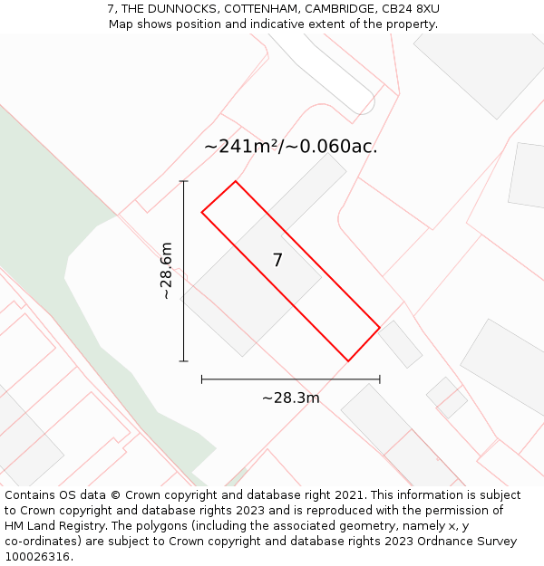 7, THE DUNNOCKS, COTTENHAM, CAMBRIDGE, CB24 8XU: Plot and title map