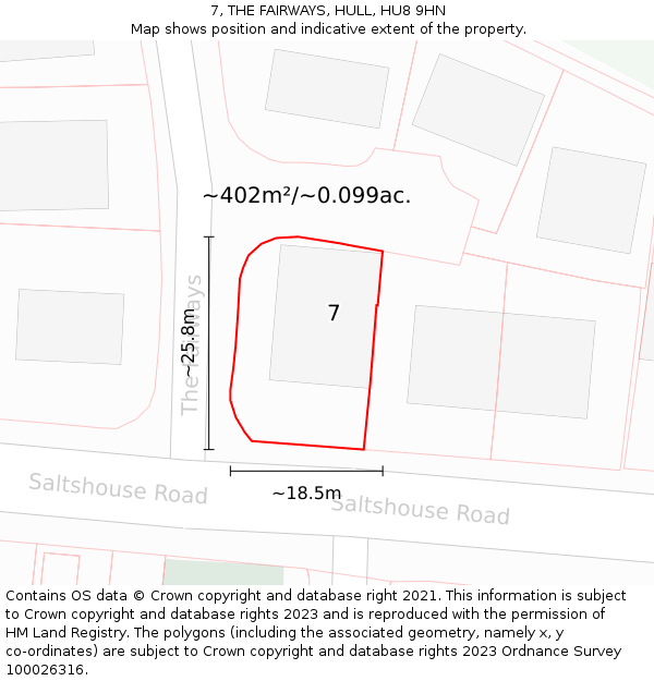 7, THE FAIRWAYS, HULL, HU8 9HN: Plot and title map