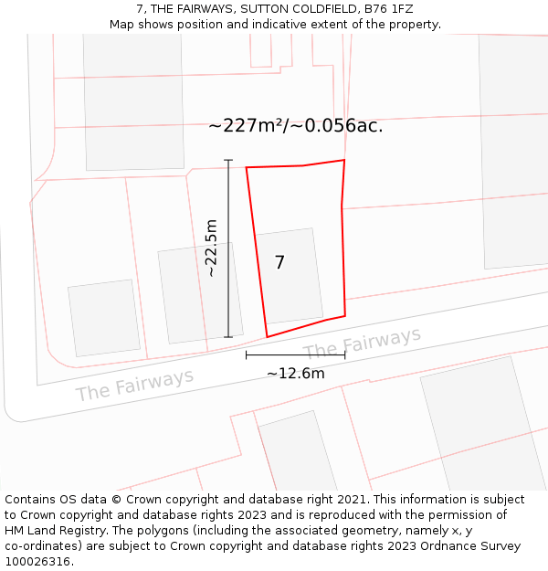 7, THE FAIRWAYS, SUTTON COLDFIELD, B76 1FZ: Plot and title map