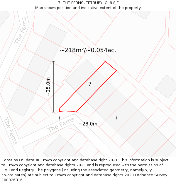 7, THE FERNS, TETBURY, GL8 8JE: Plot and title map