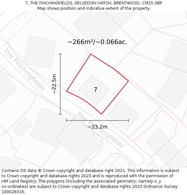 7, THE FINCHINGFIELDS, KELVEDON HATCH, BRENTWOOD, CM15 0BP: Plot and title map