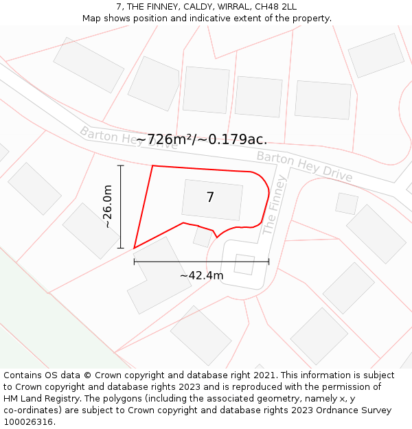 7, THE FINNEY, CALDY, WIRRAL, CH48 2LL: Plot and title map