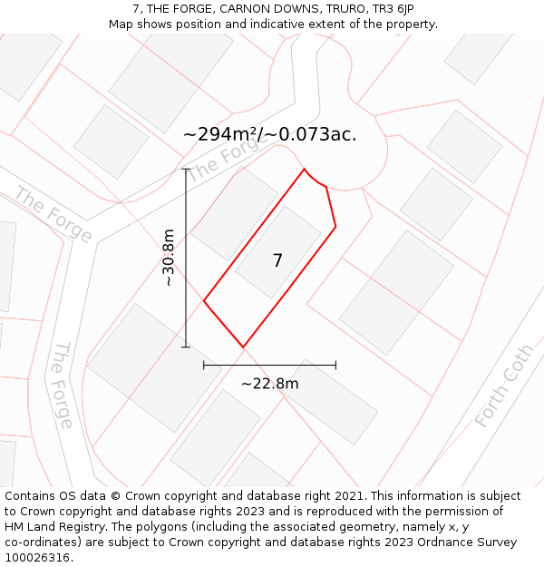 7, THE FORGE, CARNON DOWNS, TRURO, TR3 6JP: Plot and title map