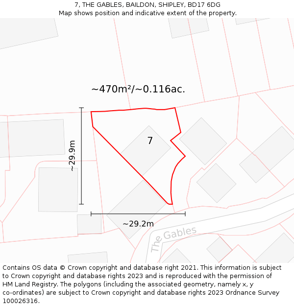7, THE GABLES, BAILDON, SHIPLEY, BD17 6DG: Plot and title map