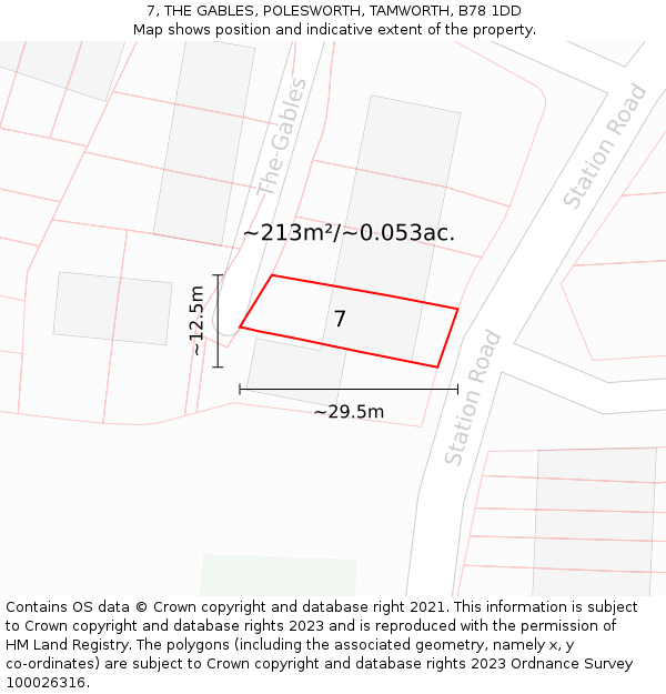 7, THE GABLES, POLESWORTH, TAMWORTH, B78 1DD: Plot and title map