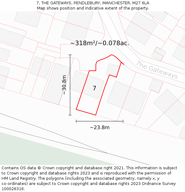 7, THE GATEWAYS, PENDLEBURY, MANCHESTER, M27 6LA: Plot and title map