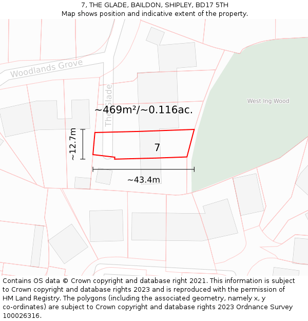 7, THE GLADE, BAILDON, SHIPLEY, BD17 5TH: Plot and title map