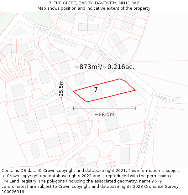 7, THE GLEBE, BADBY, DAVENTRY, NN11 3AZ: Plot and title map
