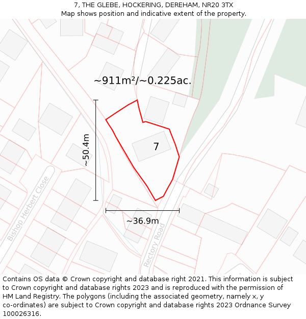7, THE GLEBE, HOCKERING, DEREHAM, NR20 3TX: Plot and title map