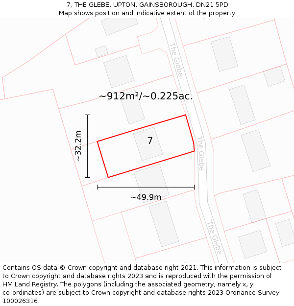 7, THE GLEBE, UPTON, GAINSBOROUGH, DN21 5PD: Plot and title map
