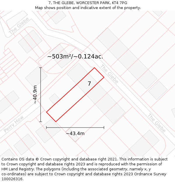7, THE GLEBE, WORCESTER PARK, KT4 7PG: Plot and title map