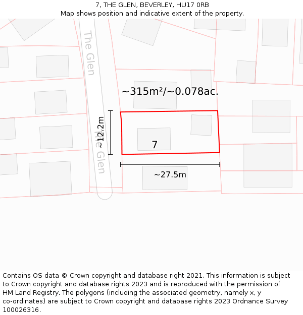 7, THE GLEN, BEVERLEY, HU17 0RB: Plot and title map