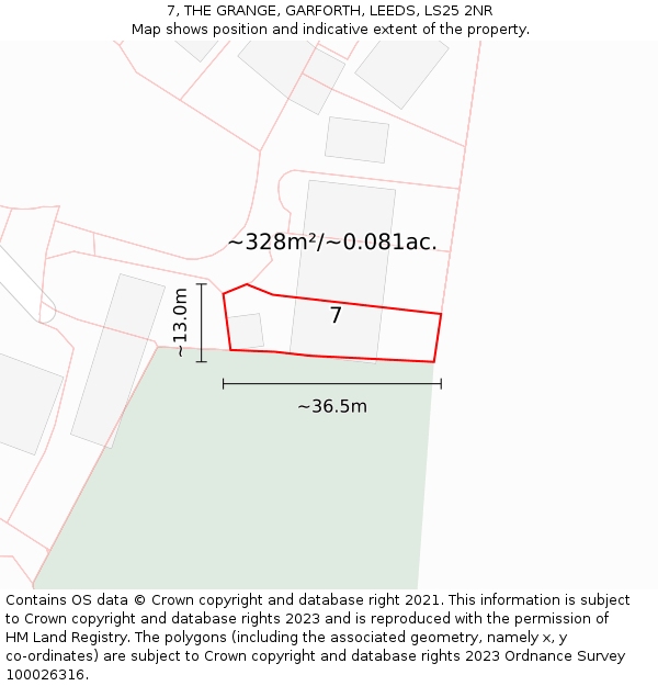 7, THE GRANGE, GARFORTH, LEEDS, LS25 2NR: Plot and title map