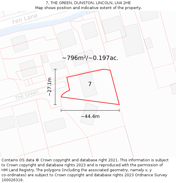 7, THE GREEN, DUNSTON, LINCOLN, LN4 2HE: Plot and title map