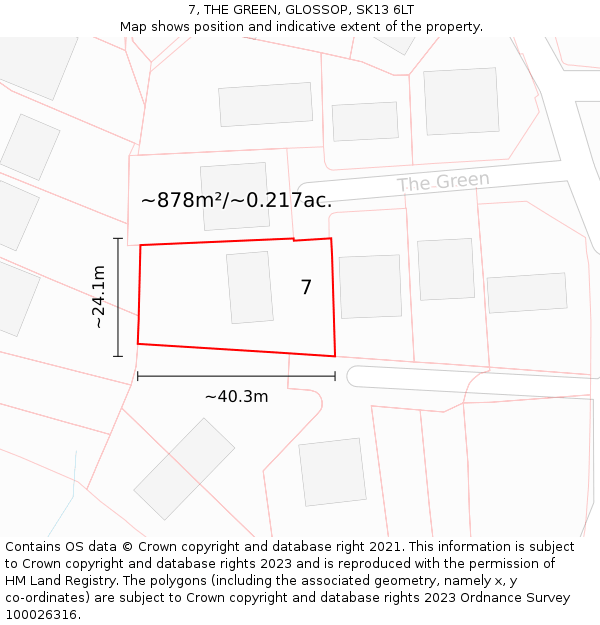 7, THE GREEN, GLOSSOP, SK13 6LT: Plot and title map