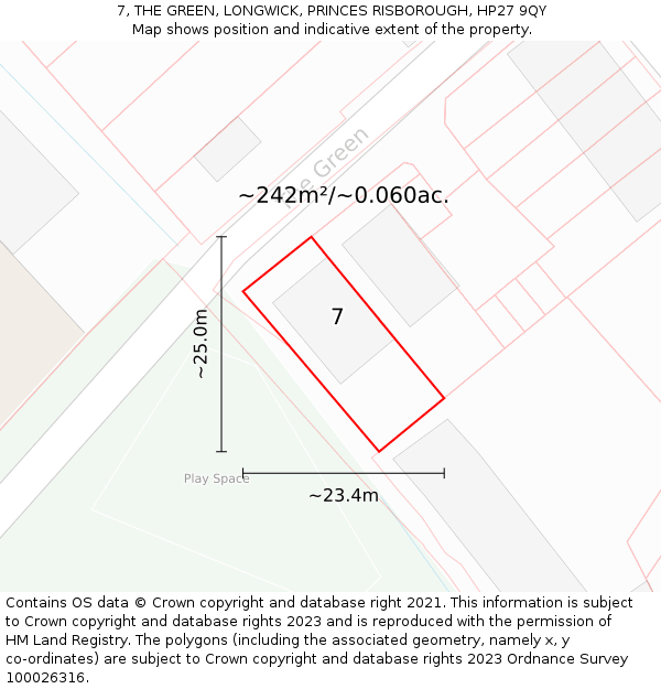 7, THE GREEN, LONGWICK, PRINCES RISBOROUGH, HP27 9QY: Plot and title map