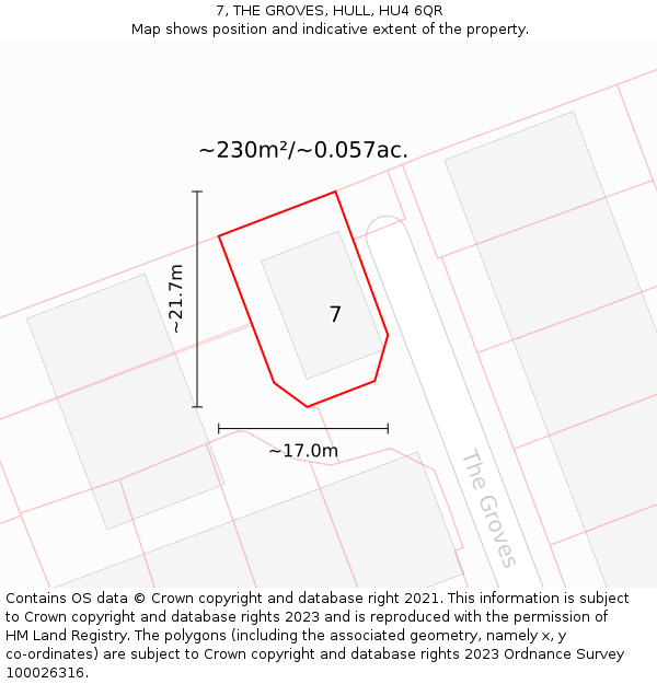 7, THE GROVES, HULL, HU4 6QR: Plot and title map