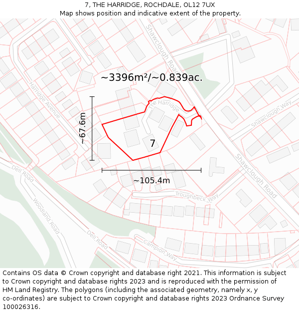 7, THE HARRIDGE, ROCHDALE, OL12 7UX: Plot and title map