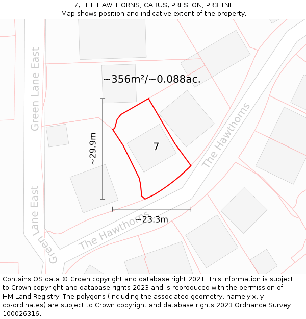 7, THE HAWTHORNS, CABUS, PRESTON, PR3 1NF: Plot and title map