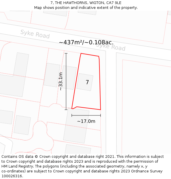 7, THE HAWTHORNS, WIGTON, CA7 9LE: Plot and title map