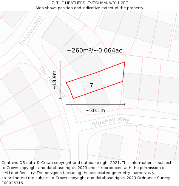 7, THE HEATHERS, EVESHAM, WR11 2PE: Plot and title map