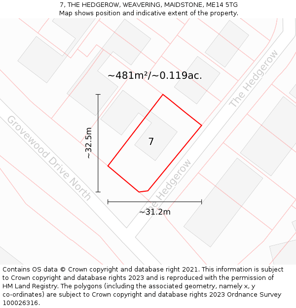 7, THE HEDGEROW, WEAVERING, MAIDSTONE, ME14 5TG: Plot and title map
