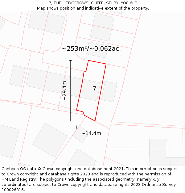 7, THE HEDGEROWS, CLIFFE, SELBY, YO8 6LE: Plot and title map